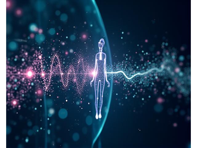 Abstraktes Diagramm, das die Verarbeitung physiologischer Daten durch intelligente Algorithmen visualisiert.